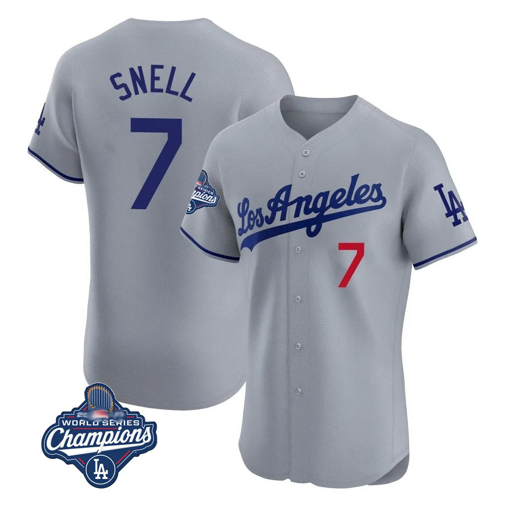 Los Angeles Dodgers #7 Blake Snell Player Gray HOLBERT World Series Meet Limited Elite Home Stitched Jerseys