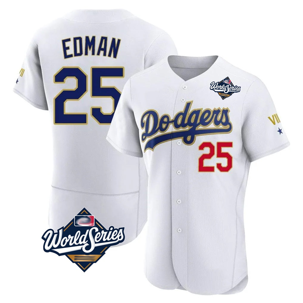 Los Angeles Dodgers #25 Tommy Edman Player Gold White HOLBERT World Series 2026 Collection Stadium Limited Elite Stitched Jerseys