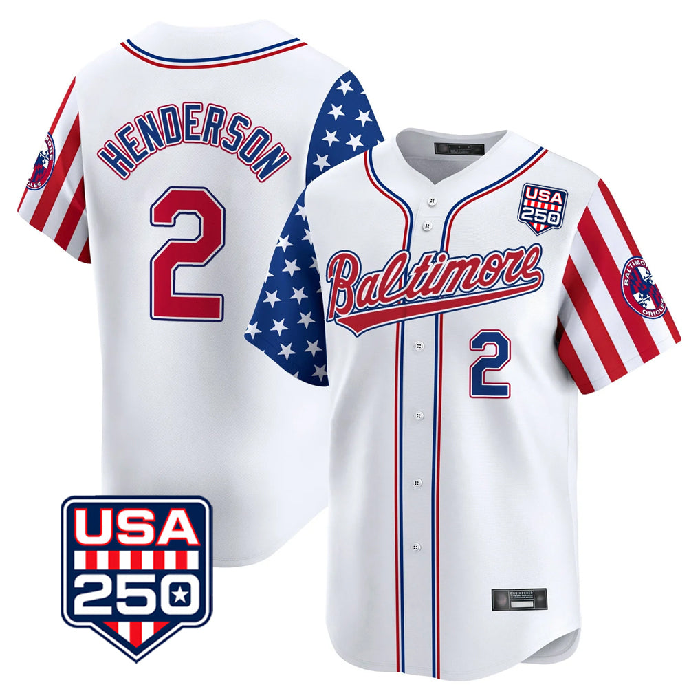 Baltimore Orioles #2 Gunnar Henderson Player White HOLBERT USA 250 Independence Day Vapor Premier Limited Home Game Stitched Jerseys