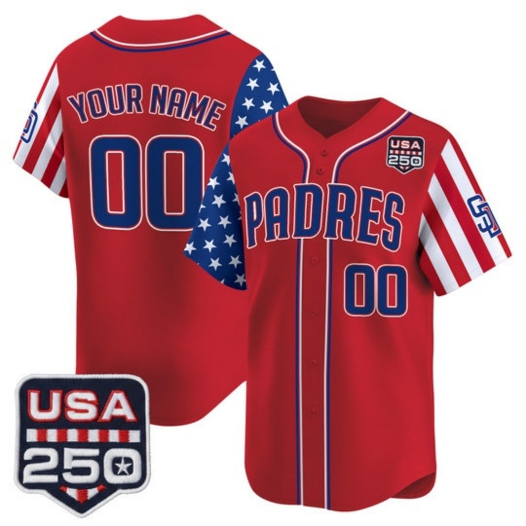Custom San Diego Padres America 250 Edition Vapor Premier Limited Red HOLBERT Stitched Jerseys