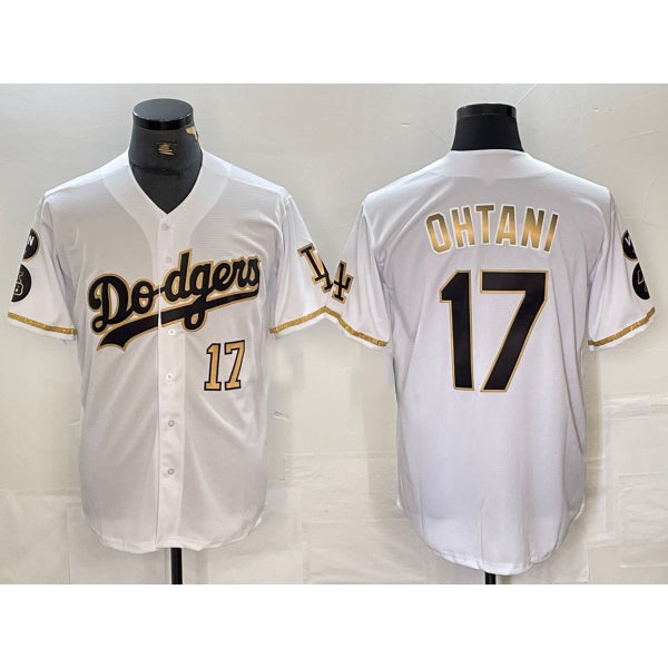 Los Angeles Dodgers #17 Shohei Ohtani Number White Gold HOLBERT Fashion Stitched Cool Base Limited Jersey 2