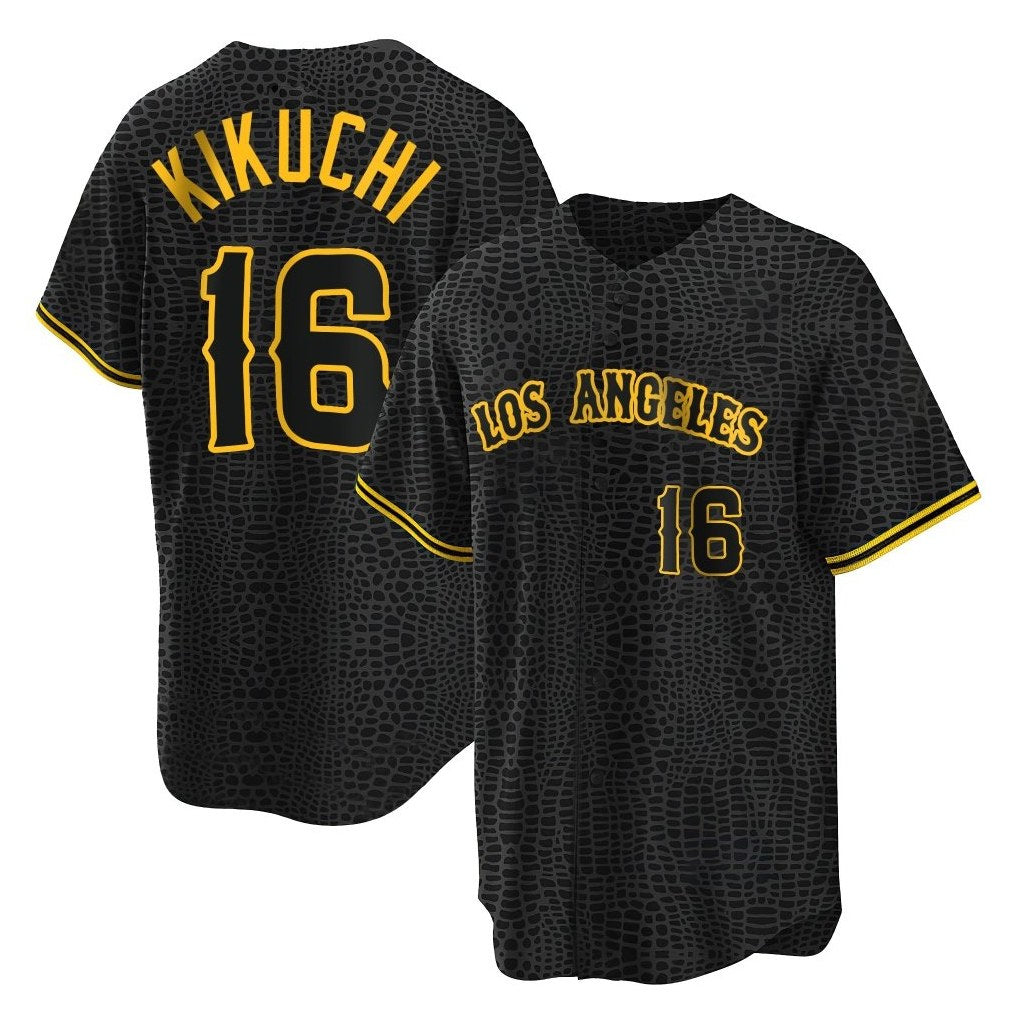 Los Angeles Angels #16 Yusei Kikuchi Player Black HOLBERT Snake Skin City Game Home Stitched Jerseys
