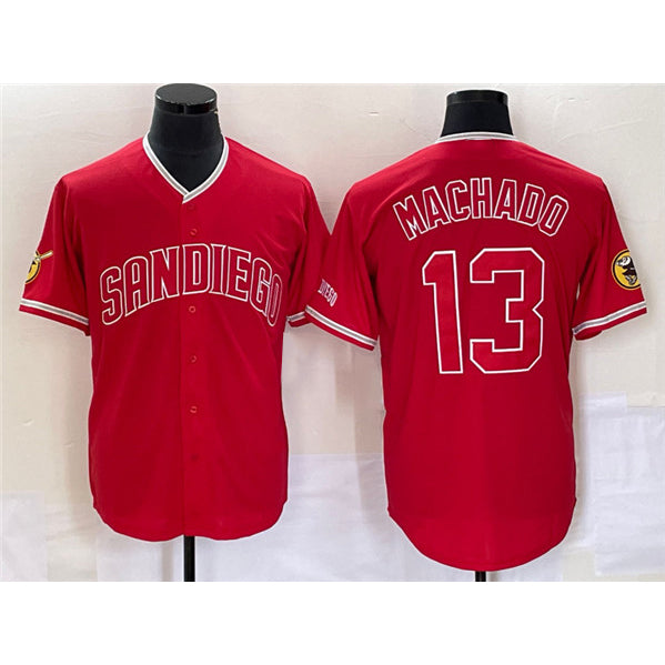 San Diego Padres #13 Manny Machado Red HOLBERT Cool Base Stitched Jersey