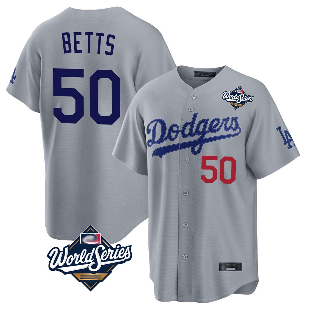 Los Angeles Dodgers #50 Mookie Betts Player Gray HOLBERT World Series Game Home Stitched Jerseys
