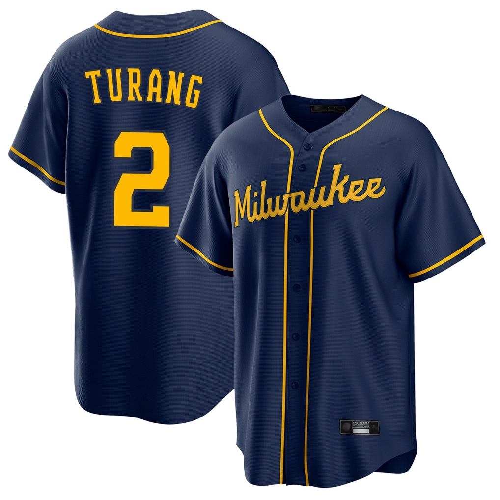 Milwaukee Brewers #2 Brice Turang Player Navy HOLBERT Home Game Stitched Jerseys