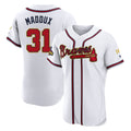 Atlanta Braves #31 Greg Maddux Player White Gold HOLBERT Limited Elite Home Game Stitched Jerseys