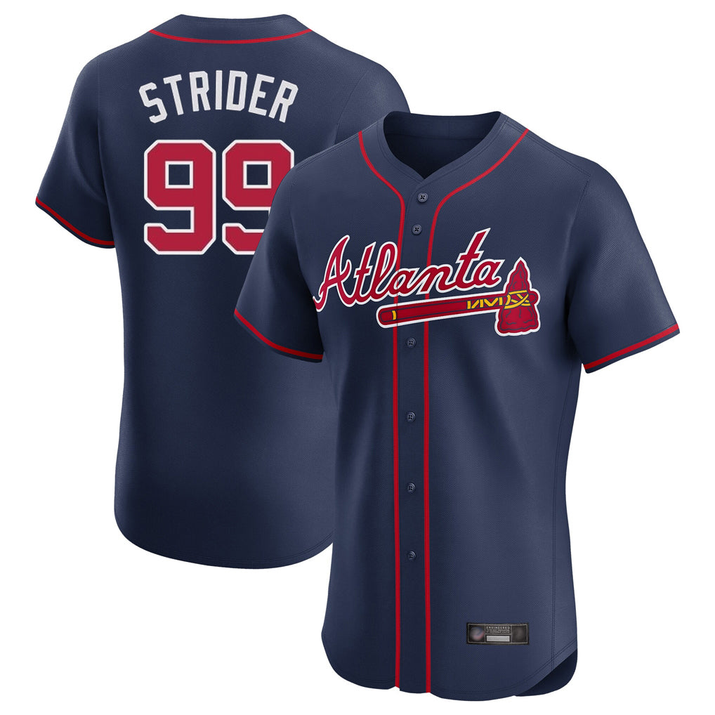 Atlanta Braves #99 Spencer Strider Player Navy HOLBERT Limited Elite Home Game Stitched Jerseys
