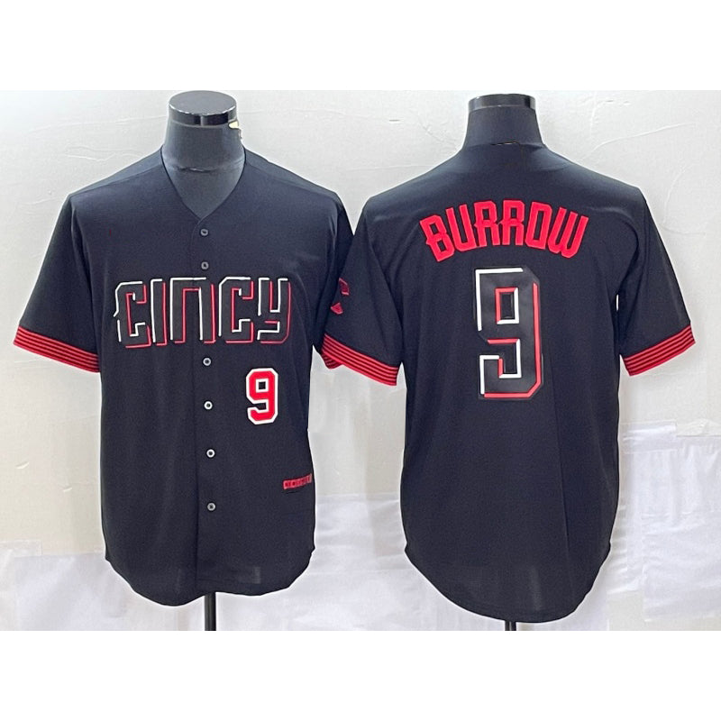 Cincinnati Reds #9 Joe Burrow Number Black HOLBERT 2023 City Connect Cool Base Stitched Jersey 3