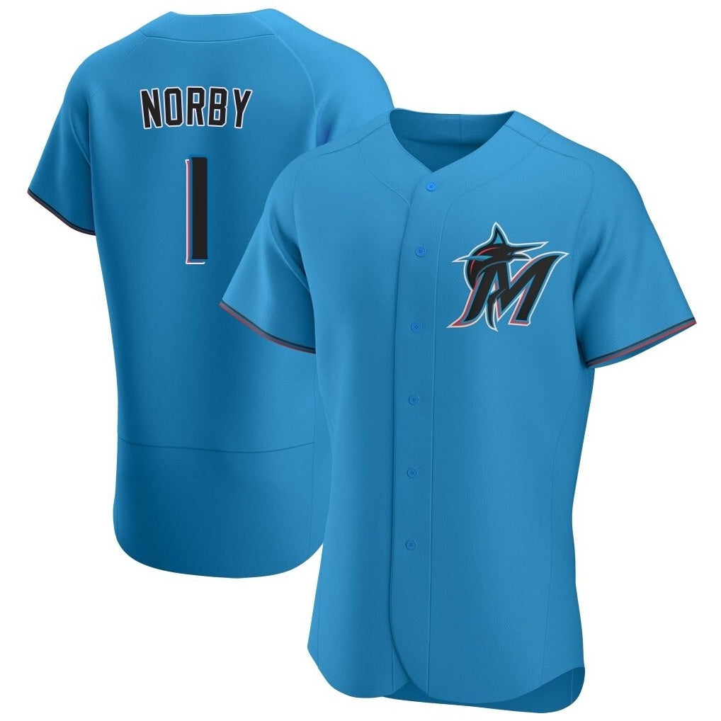 Miami Marlins #1 Connor Norby Player Blue HOLBERT Home Limited Elite Stitched Jerseys