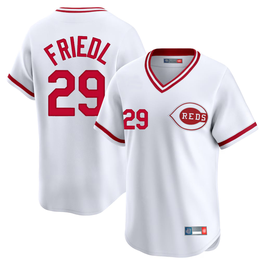 Cincinnati Reds #29 TJ Friedl Player White HOLBERT Cooperstown Collection Limited T-shirt Home Stitched Jerseys