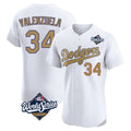 Los Angeles Dodgers #34 Fernando Valenzuela Player White Gold HOLBERT World Series Limited Elite Home Stitched Jerseys