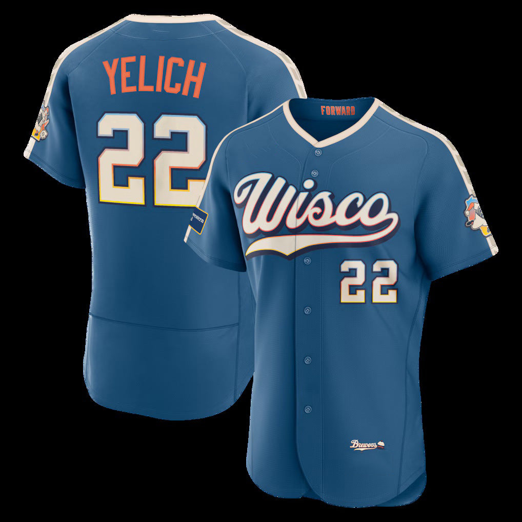 Milwaukee Brewers #22 Christian Yelich Mineral Blue HOLBERT 2026 City Connect Authentic Sponsor Patch Jersey
