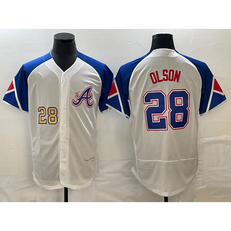 Atlanta Braves #28 Matt Olson Number White HOLBERT 2023 City Connect Flex Base Stitched Jersey 2