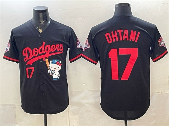 Los Angeles Dodgers #17 Shohei Ohtani Black HOLBERT Hello Kitty Night 2025 World Series Champions Patch Stitched Jersey