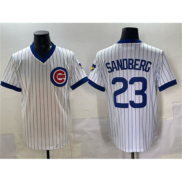 Chicago Cubs #23 Ryne Sandberg White HOLBERT Throwback Stitched Jersey