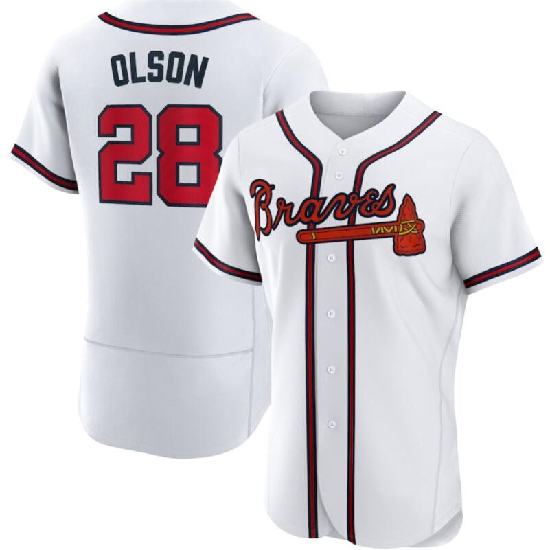 Atlanta Braves 28 Matt Olson White HOLBERT Flex base Jersey