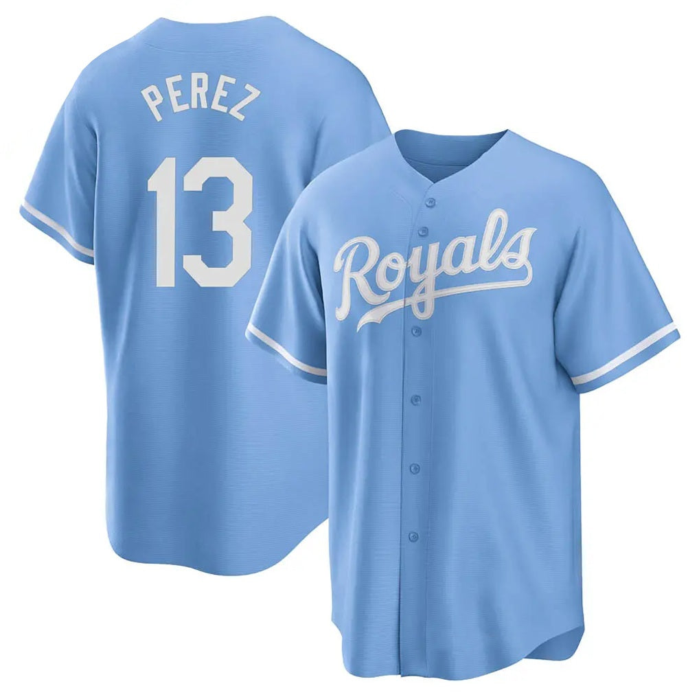 Kansas City Royals #13 Salvador Perez Player Light Blue HOLBERT Home Game Stitched Jerseys