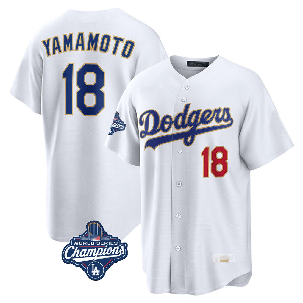 Los Angeles Dodgers #18 Yoshinobu Yamamoto Player Gold White HOLBERT World Series Meet 2026 Collection Stadium Limited Stitched Jerseys