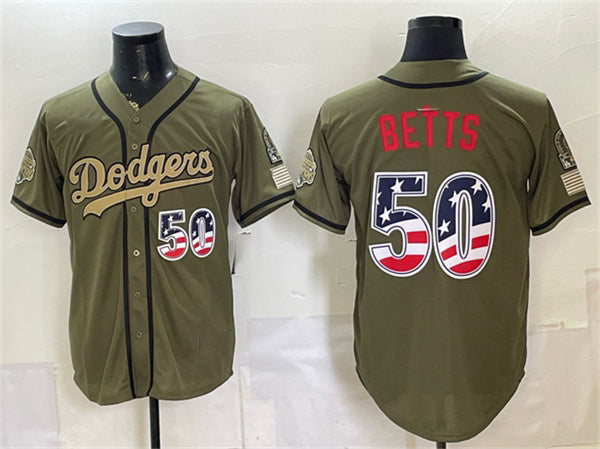 Los Angeles Dodgers #50 Mookie Betts Olive HOLBERT 2026 Armed Forces Day 250 Fourth of July Stitched Jersey