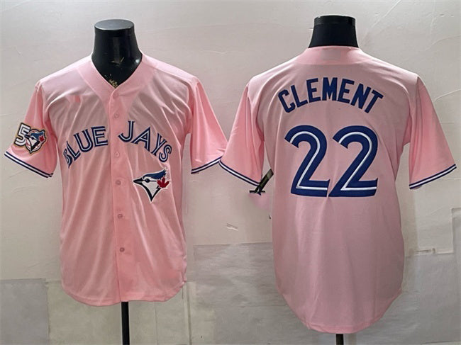Toronto Blue Jays #22 Ernie Clement Pink HOLBERT 50 Seasons Patch Stitched Jersey