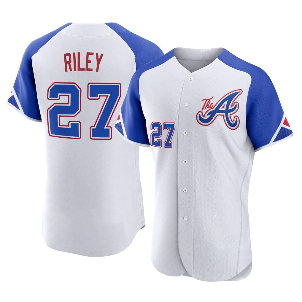 Atlanta Braves #27 Austin Riley Player White HOLBERT City Connect Limited Elite Home Game Stitched Jerseys