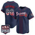 Custom Atlanta Braves Navy HOLBERT USA 250 Fourth of July Vapor Premier Limited Jersey ¨C All Stitched