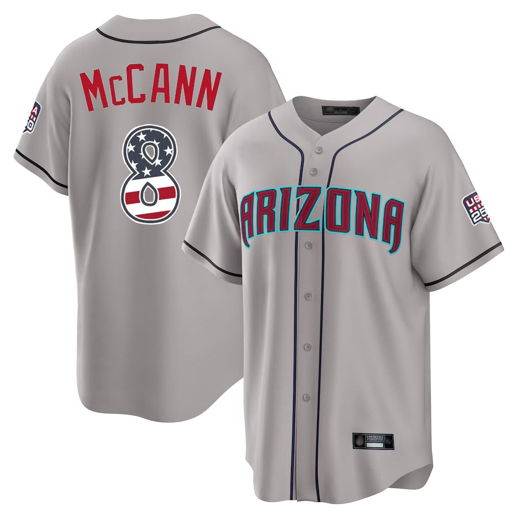 Arizona Diamondbacks #8 James McCann Player Gray HOLBERT USA 250 Fourth of July Home Game Stitched Jerseys