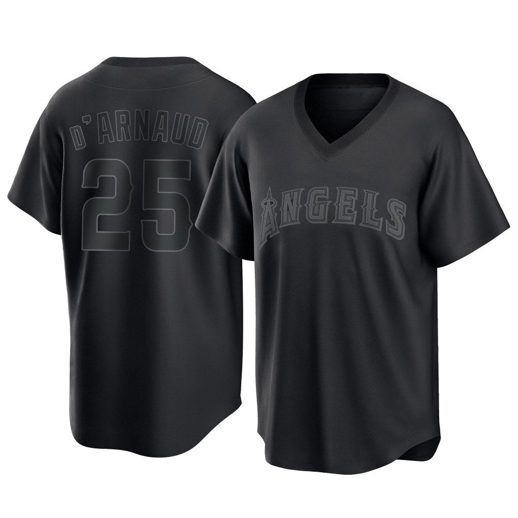 Los Angeles Angels #25 Travis d'Arnaud Player Black HOLBERT Pitch Fashion T-shirt Stitched Jerseys