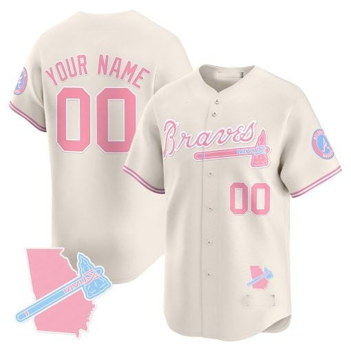 Custom Atlanta Braves Bubblegum Pink Vapor Premier Limited Jersey ¨C Cream HOLBERT