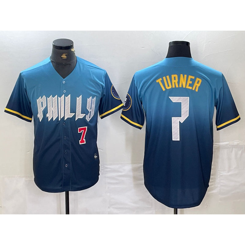 Philadelphia Phillies #7 Trea Turner Number Blue HOLBERT 2024 City Connect Limited Stitched Jerseys