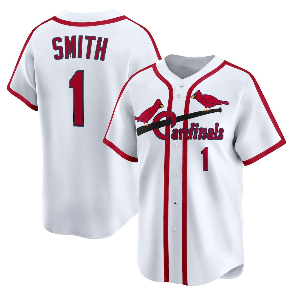 St. Louis Cardinals #1 Ozzie Smith White HOLBERT Throwback Cooperstown Collection Limited Jersey
