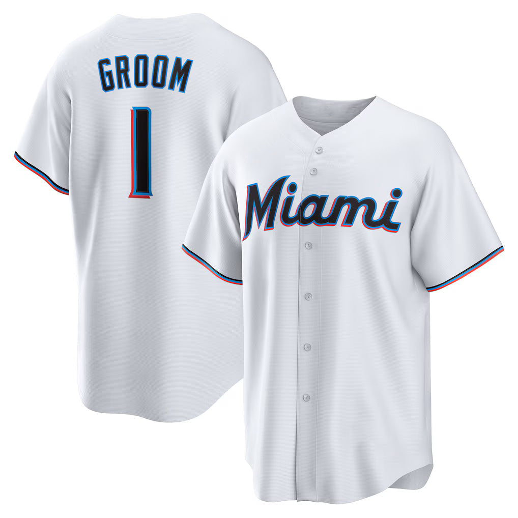 Miami Marlins #1 Groom White HOLBERT Home Replica Jersey