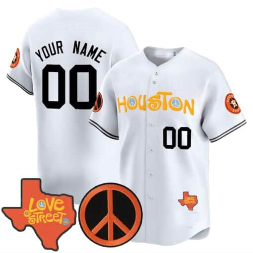 Custom Houston Astros Love Street & Peace Sign Patch Vapor Premier Limited Jersey V2 ¨CWhite HOLBERT