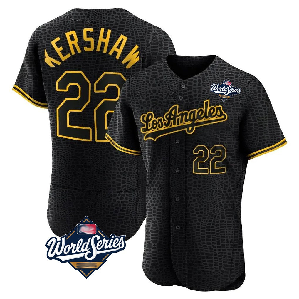 Los Angeles Dodgers #22 Clayton Kershaw Player Black HOLBERT World Series Snake Skin City Limited Elite Home Stitched Jerseys