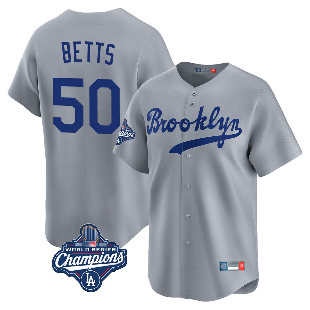 Los Angeles Dodgers #50 Mookie Betts Player Gray HOLBERT World Series Meet Game Limited Home Stitched Jerseys