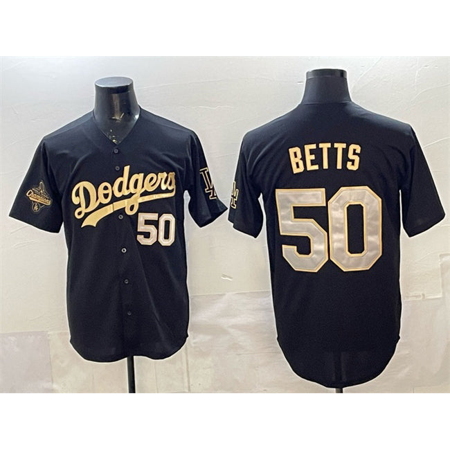 Los Angeles Dodgers #50 Mookie Betts Black Gold HOLBERT 2025 World Series Champions Patch Limited Stitched Jersey