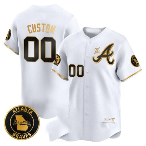 Custom Atlanta Braves Hank Aaron 715th Home Run Patch Vapor Premier Limited Jersey V2 ¨C White Gold HOLBERT