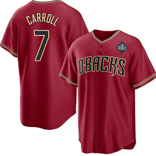 Arizona Diamondbacks #7 Corbin Carroll Red HOLBERT 2023 World Series Cool Base Stitched Jersey
