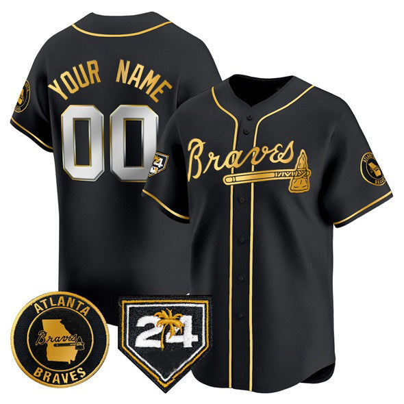 Custom Atlanta Braves Black Gold HOLBERT 2024 Spring Training Patch Limited Stitched Jersey