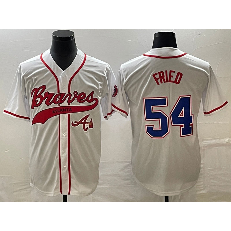 Atlanta Braves #54 Max Fried White HOLBERT Cool Base With Patch Stitched Jersey 2