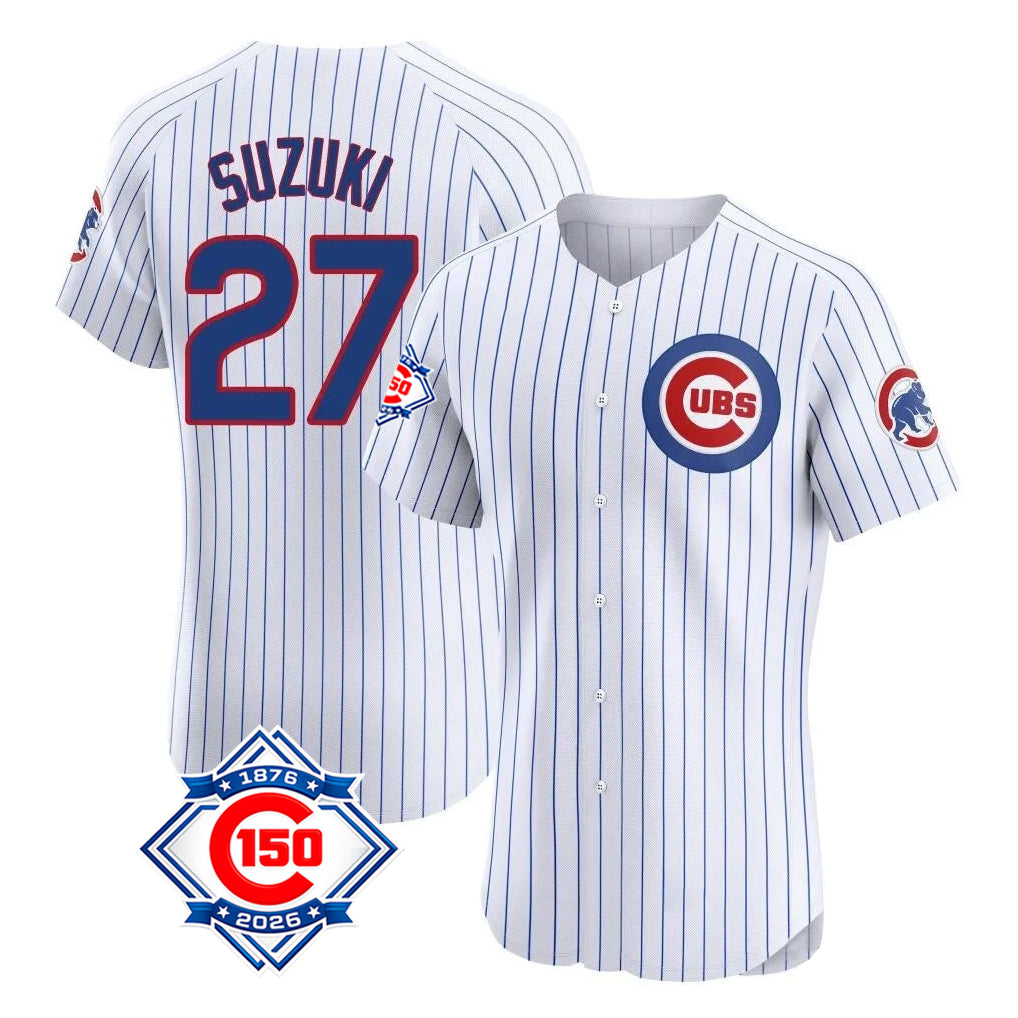 Chicago Cubs #27 Seiya Suzuki Player White HOLBERT 150th Anniversary Limited Elite Home Game Stitched Jerseys