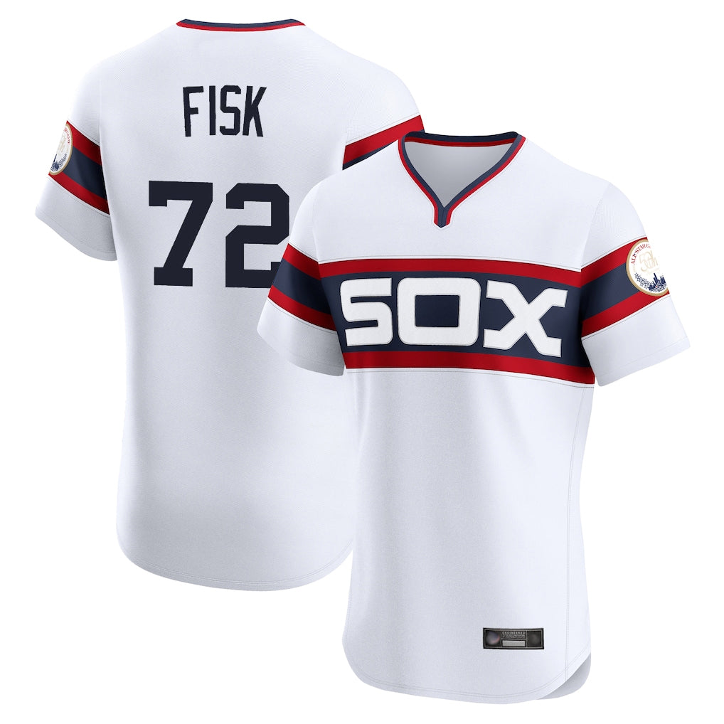 Chicago White Sox #72 Carlton Fisk Player White HOLBERT T-shirt Limited Elite Home Stitched Jerseys