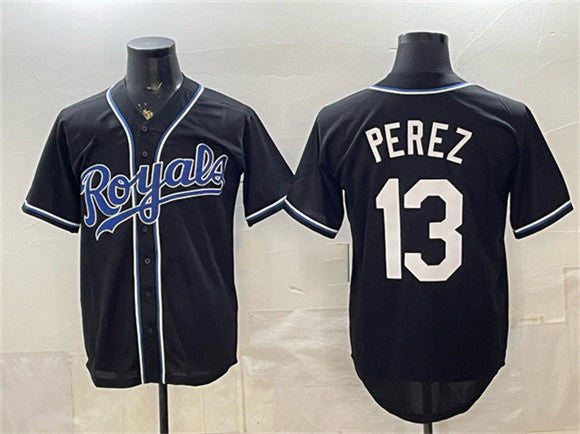 Kansas City Royals #13 Salvador Perez Black HOLBERT 2026 Fashion Replica Black Out Stitched Jersey