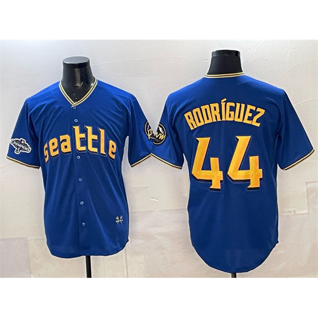 Seattle Mariners #44 Julio Rodr¨ªguez Royal HOLBERT With 2025 AL West Division Champions Patch City Connect Limited Stitched Jersey