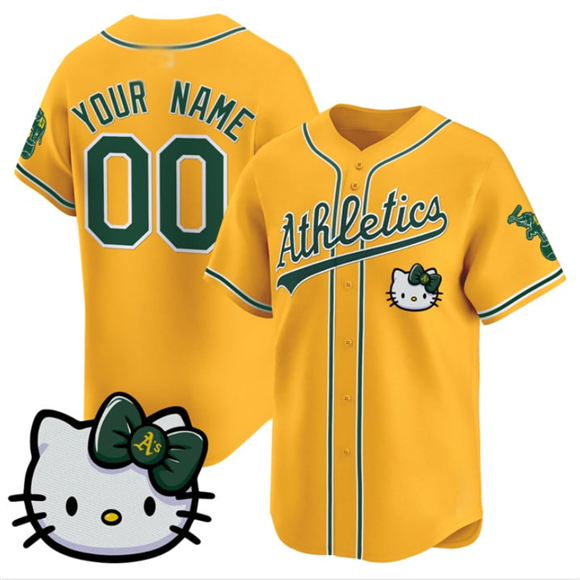Custom Oakland Athletics Active Player Gold HOLBERT Hello Kitty Vapor Premier Limited Stitched Jersey