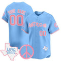 Custom Houston Astros Love Street & Peace Sign Patch Bubblegum Pink Vapor Premier Limited Jersey ¨C All Stitched Blue HOLBERT