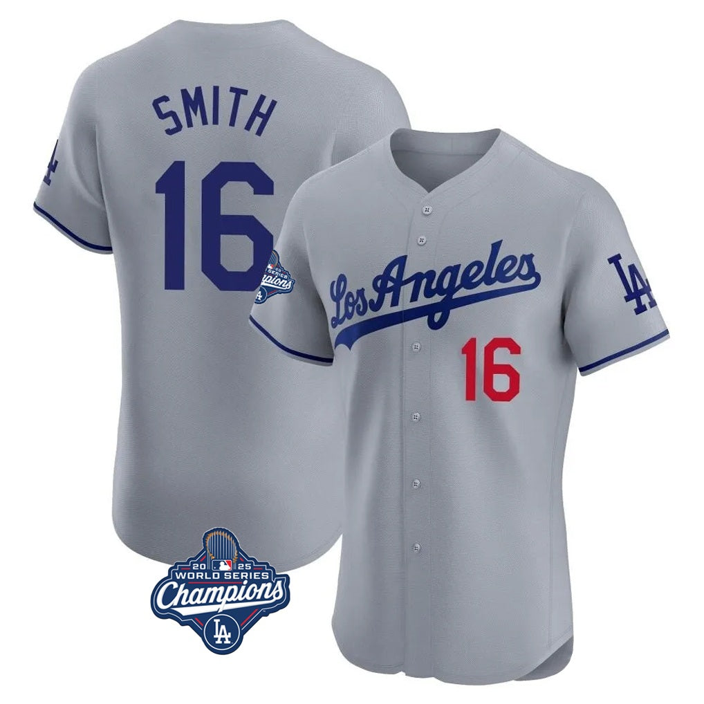 Los Angeles Dodgers #16 Will Smith Player Gray HOLBERT World Series Meet Limited Elite Home Stitched Jerseys