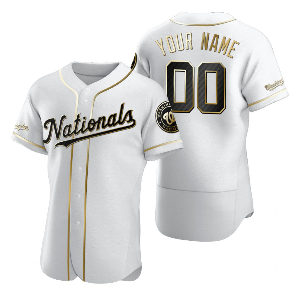 Custom Washington Nationals White HOLBERT Stitched Flex Base Golden Edition Jersey