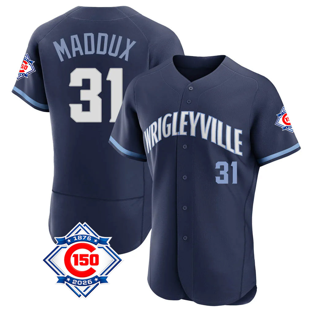 Chicago Cubs #31 Greg Maddux Player Navy HOLBERT City Connect 150th Anniversary Limited Elite Home Stitched Jerseys