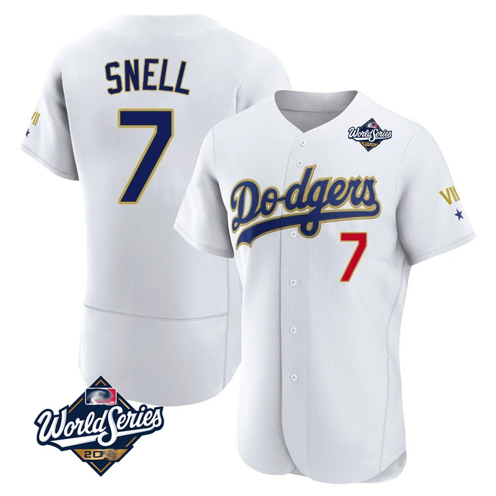 Los Angeles Dodgers #7 Blake Snell Player Gold White HOLBERT 2026 Collection Stadium Limited Elite World Series Stitched Jerseys